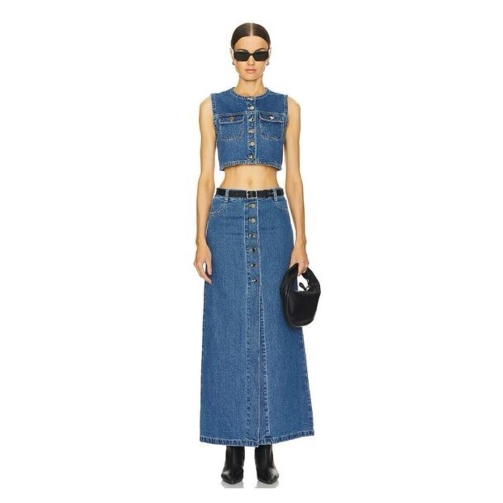 RONNY KOBO Makena Skirt Indigo Wash Denim Button Fly 100% Cotton Size Small NWT